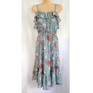 Women june & judson Mint Green Ruffle Lined Floral Dress Adjustable Strap Size S